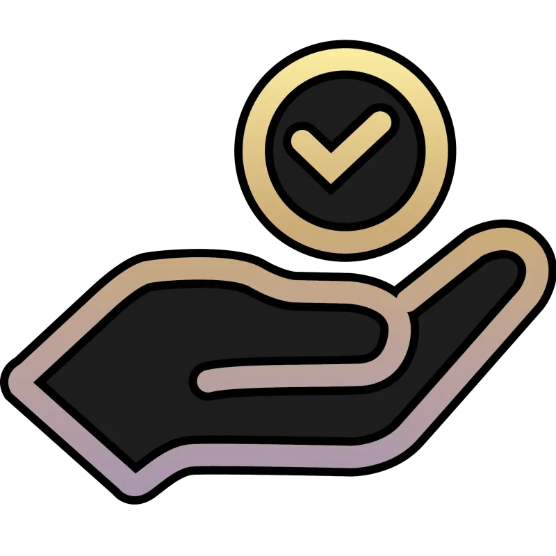 A hand holding a ball with a check icon